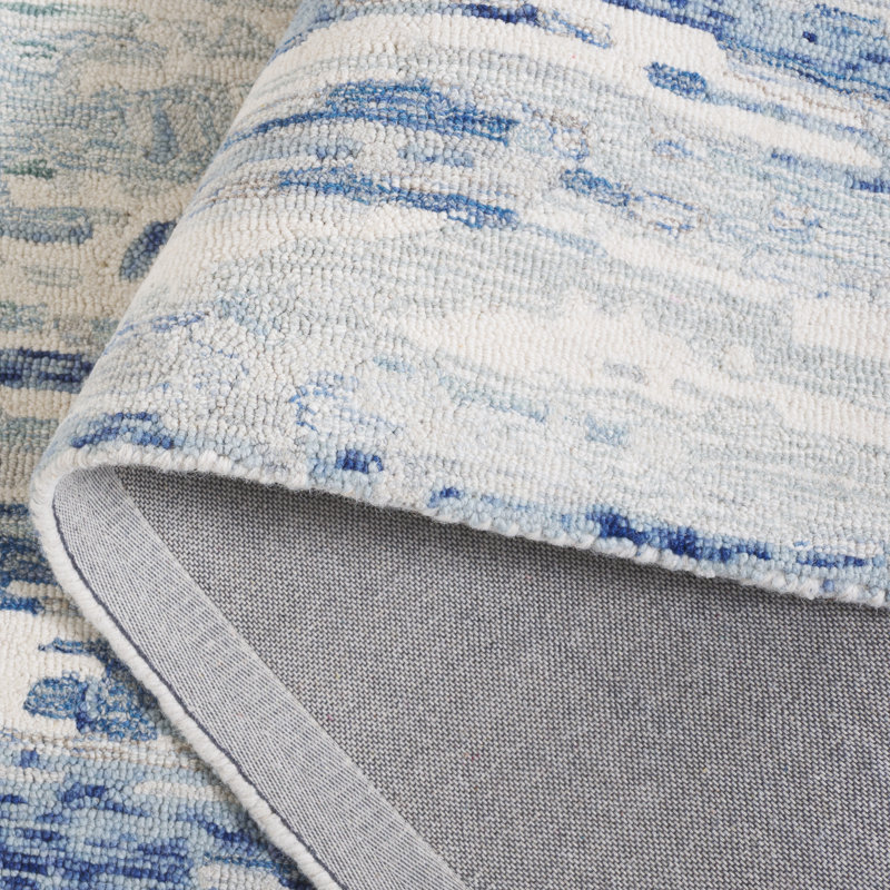 Tapis en laine / coton touffeté à la main Jayma en ivoire / bleu, Rectangle 8 pi x 10 pi