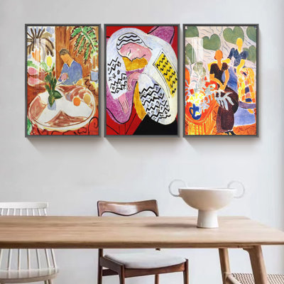 " Black Dress And Violet Dress, The Dream, Small Interior With Round Marble Table " by Henri Matisse 3 - Pieces Painting Print
