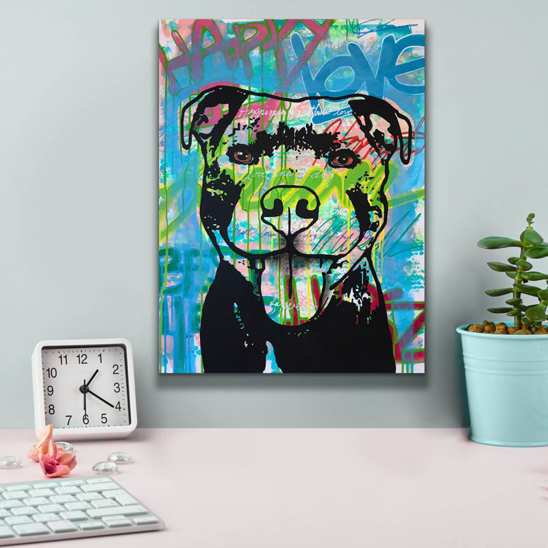 «Happy Love Pitbull» par Dean Russo Studios, art mural sur toile, H 16 po x l 12 po x P 0,75 po
