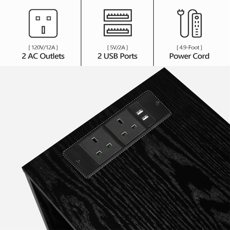 Side Table With Charging Station, Narrow Side Table With USB Ports And Sockets For Small Spaces, Bedside Table With Lamp, Narrow Table For Living Room