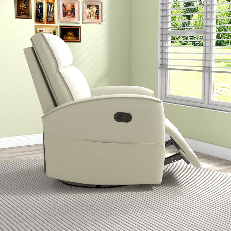 30.7'' Wide Modern and Breathable Vegan Leather Manual Swivel and Rocker Recliner With Storage Pocket, Cream Yellow