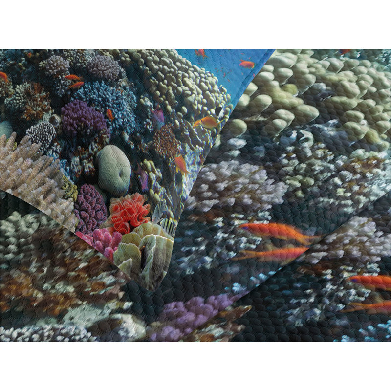 Ambesonne Fish Bedspread Set Tropical Turtle Water Multicolor, Queen Bedspread + 2 Standard Shams
