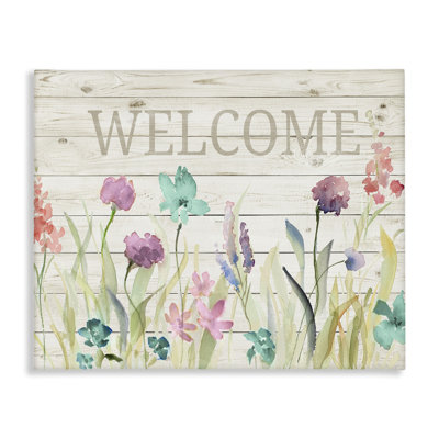 Welcome Sign Spring Wildflower Meadow Rustic Pattern