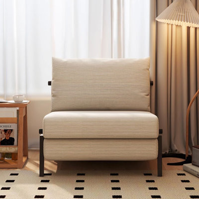 Beige Modern Minimalist Corduroy Sofa Bed