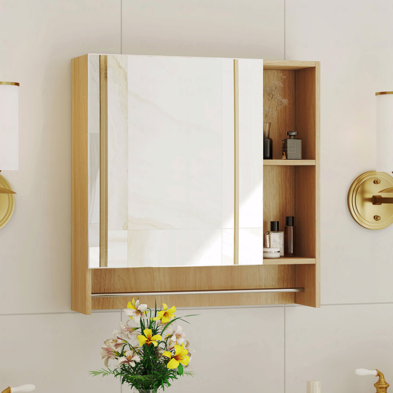 Armoire de salle de bain murale à miroir, armoire à pharmacie, armoire de rangement au-dessus de la toilette avec tablettes et porte-serviettes