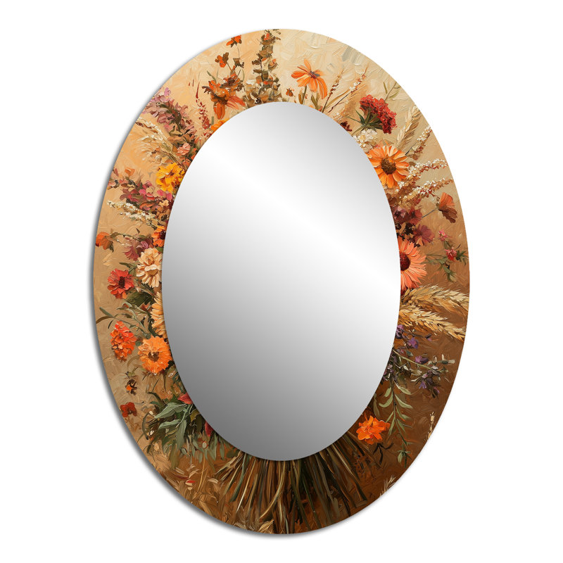 Assortiment de bouquets d'automne symphonie brune II - Miroir décoratif floral ovale sur métal, 40 po x 30 po