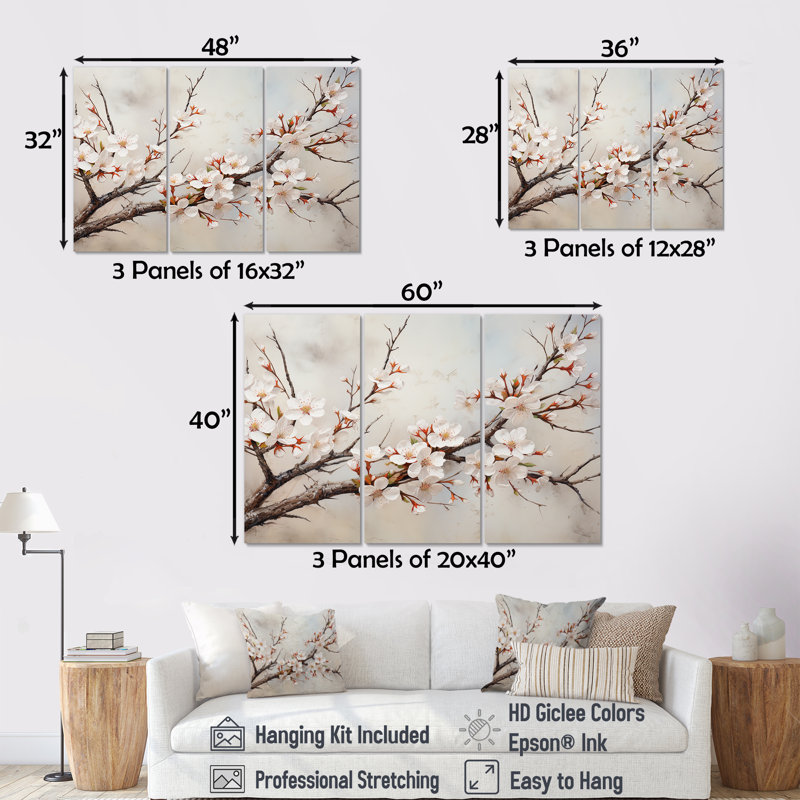 Minimalisme sur fond de cerisier beige II, Toile tendue, H 28 po x l 36 po x P 1 po