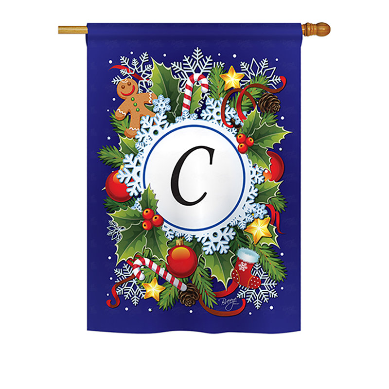 Drapeau de maison en polyester à 2 côtés winter monogramme, H 18,5 po x l 13 po, C