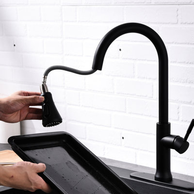 Robinet de cuisine avec douchette extractible, commande tactile, poignée unique en laiton, noir mat, économie d'eau, différents jets, poignée, débits variés