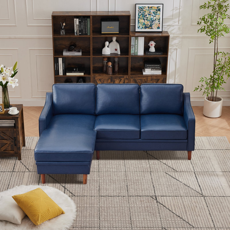 Canapé modulaire réversible 2 pièces Azriah, Similicuir bleu foncé