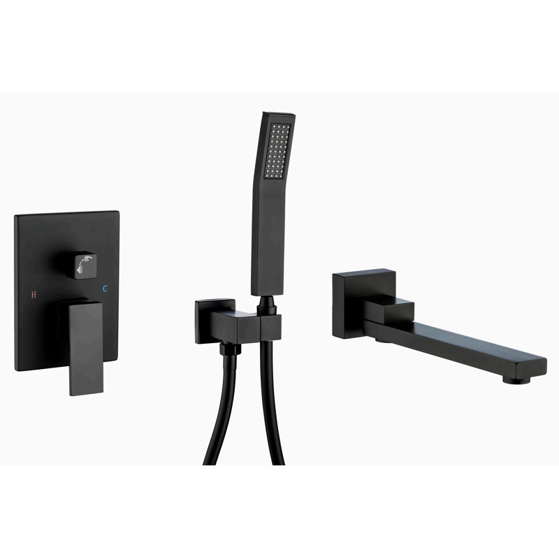 1 Handle Wall Clawfoot Tub Faucet with Diverter, Black