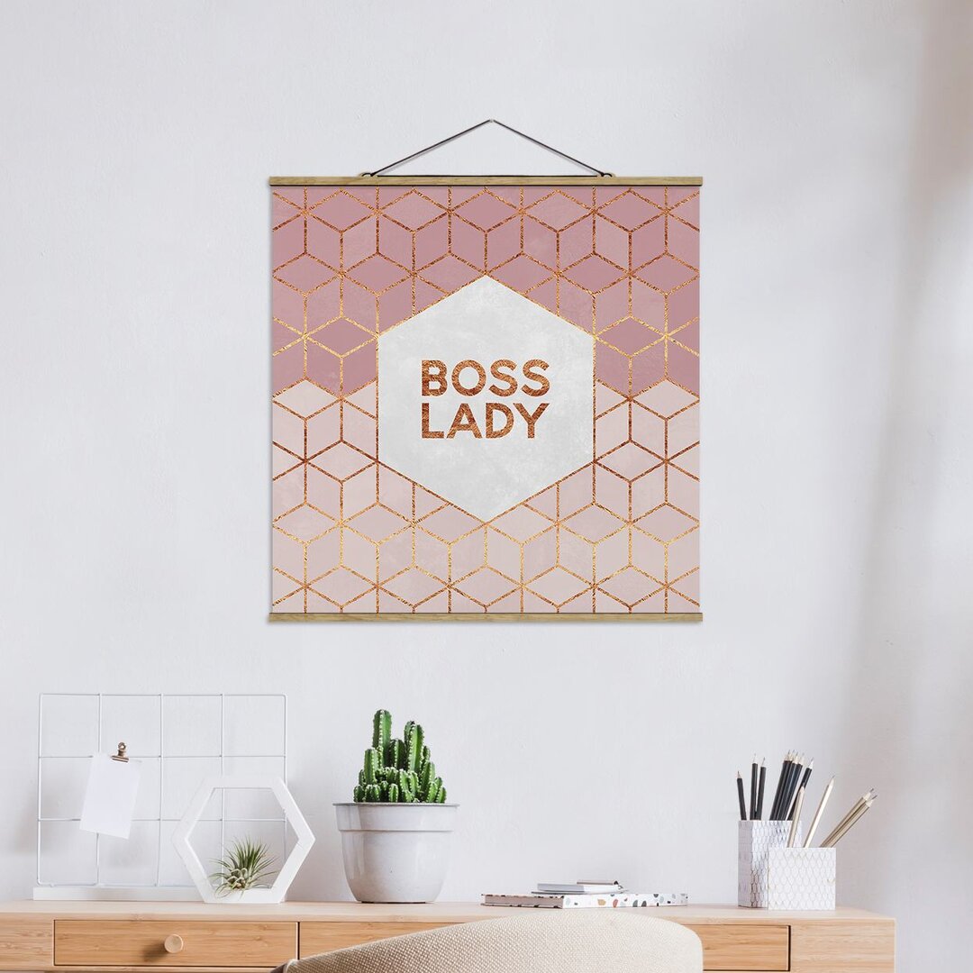 Stoffbild Boss Lady Hexagons Pink von Elisabeth Fredriksson