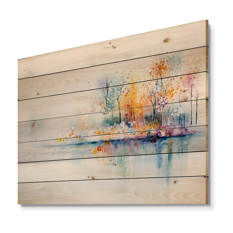 Lake Eernal Balance In Autumn I - Décoration murale paysage en bois sur bois de pin naturel, H 24 po x l 32 po x P 0,78 po