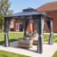 GRDN living Arc 3m x 3m Hardtop Gazebo with Double Polycarbonate Roof and Curtains in Anthracite Grey