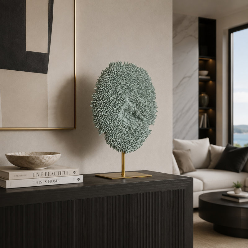 Sculpture de la base corail on gold Zambrana, H 26,5 po x l 18,5 po x P 8 po, bleu