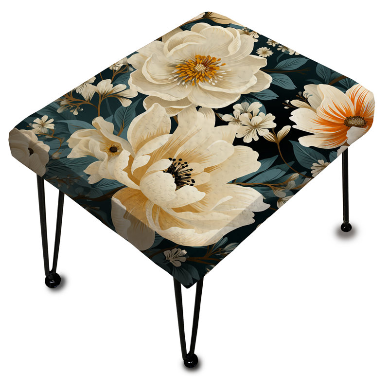Repose-pieds rétro avec motif de pivoines rétro beige et bleu sarcelle Nostalgia