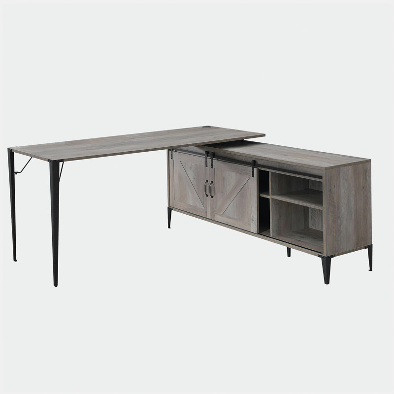 Bureau d'écriture avec armoire Zakawani, Gris/noir