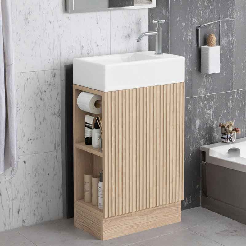 Armoire de meuble-lavabo simple 18,6 po avec tablette à deux niveaux, Natural