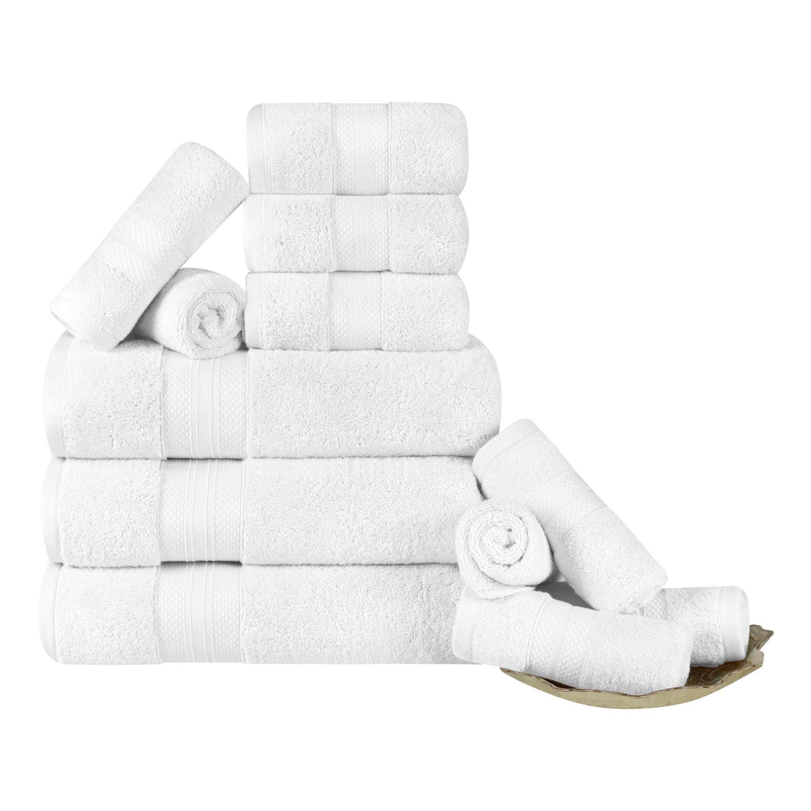 Finnian Ultra-Plush Heavyweight, 100% Turkish Towel Collection, White, 12 Piece Towel Set