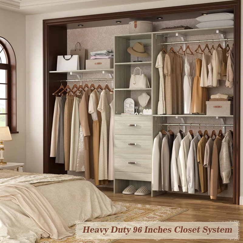 Faige 20.2'' - 96'' W Closet System with Drawers, Light Grey
