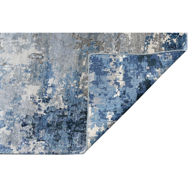 Hand Knotted Area Rug in Blue/Beige, Runner 2'6" x 8'
