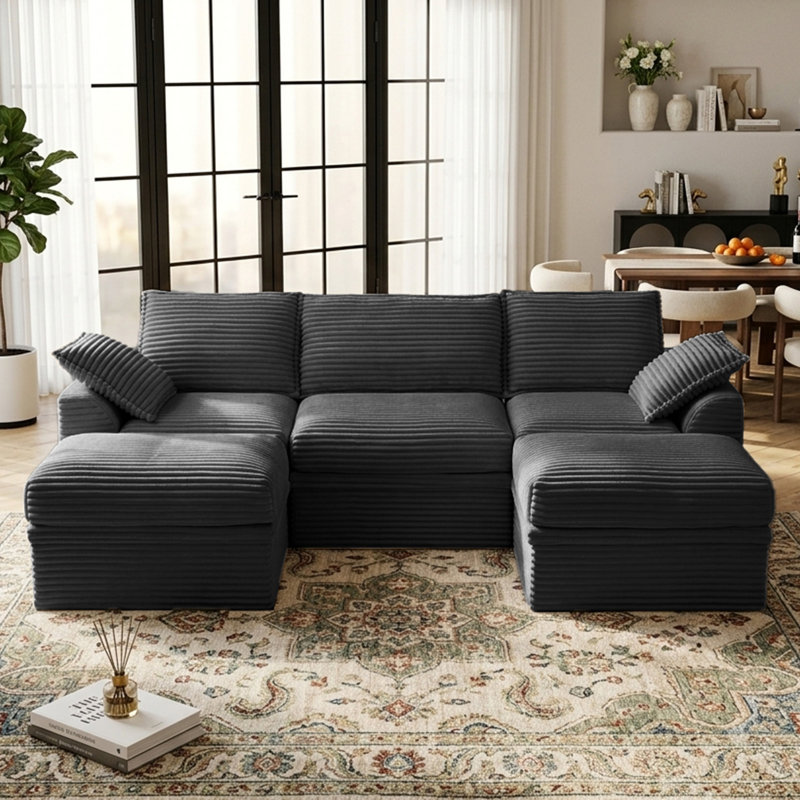 107" Cloud Modular Sectional Couch with 2 Ottomans, Modern Minimalist Upholstered Sofa, Comfort U Shaped Couch for Living Room, Deep Seat Corner Sofa with Under-Seat Storage, Easy Assembly Required