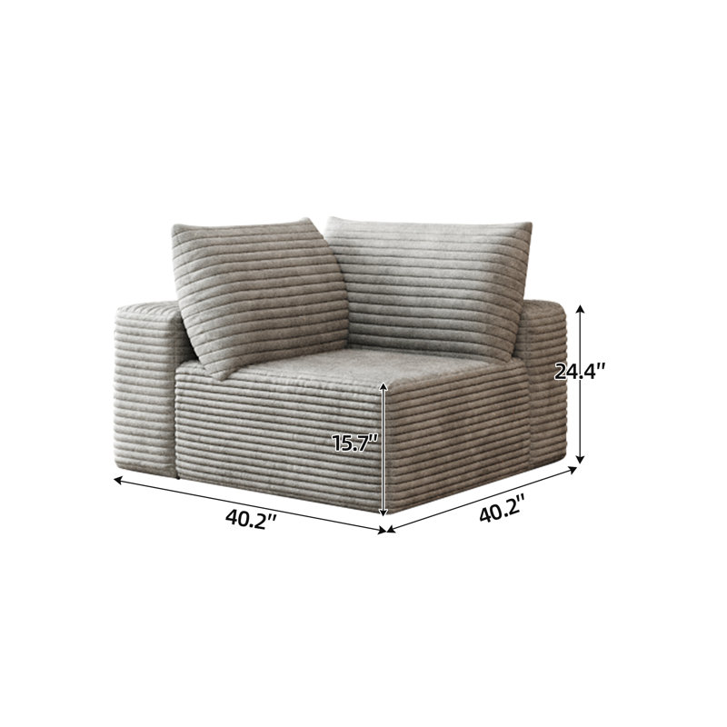 Canapé modulaire moderne en velours côtelé moelleux gris, sans assemblage