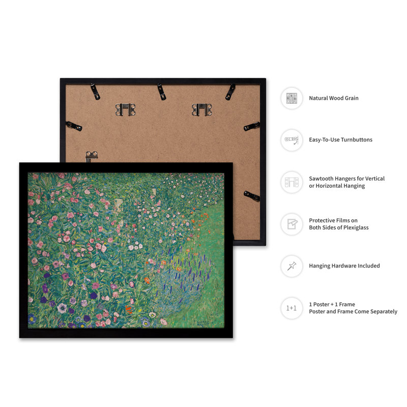Gustav Klimt - Affiche de paysage de jardin italien, H 16 po x l 20 po, Affiche, Cadre noir