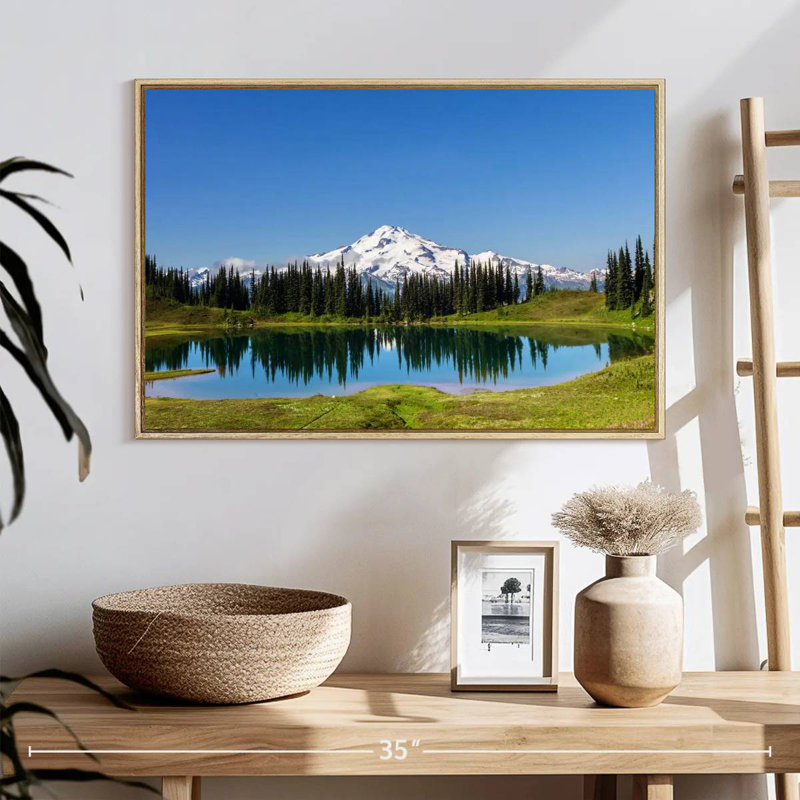 Mont Rainier, petite lagune, 25 po x 17 po, Cadre flottant en bois naturel