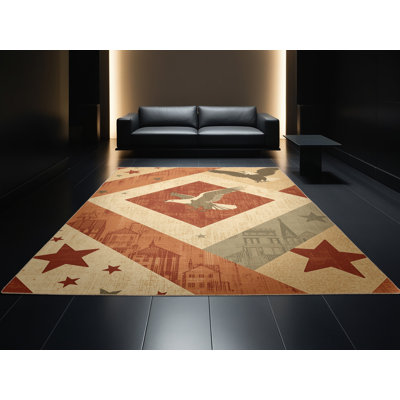 Machine Washable Osiyo Cottage Americana Vintage Look Rug in Beige – Beige Binding