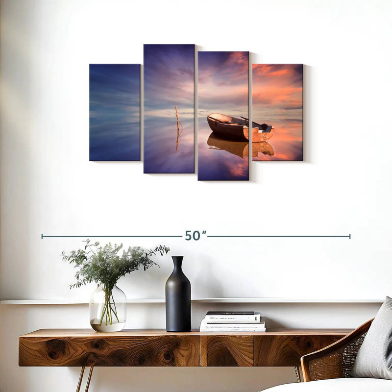 Bateau Mehar, reflet du coucher du soleil, H 22 po x l 36 po
