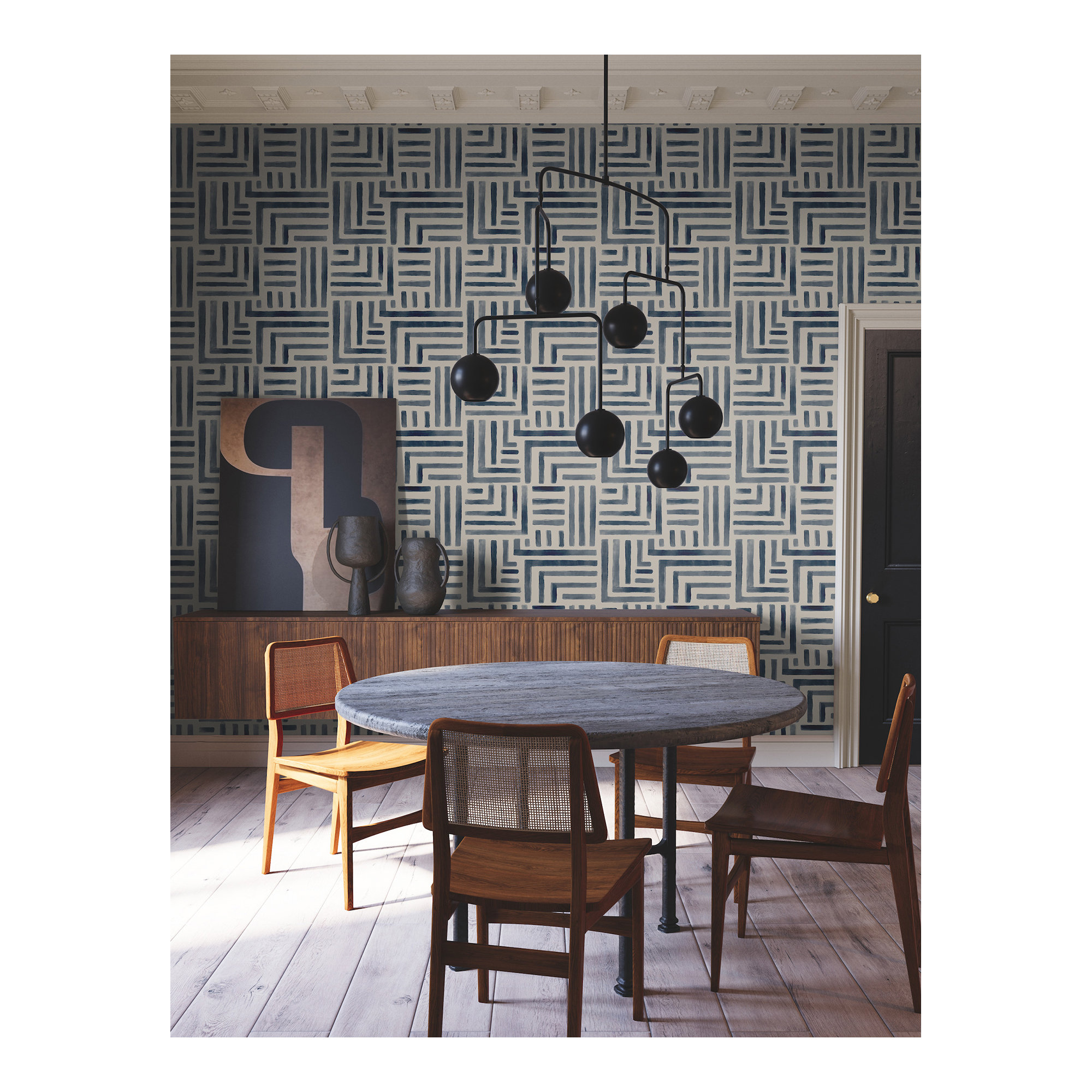 Unpasted Abstract Wallpaper, Blue