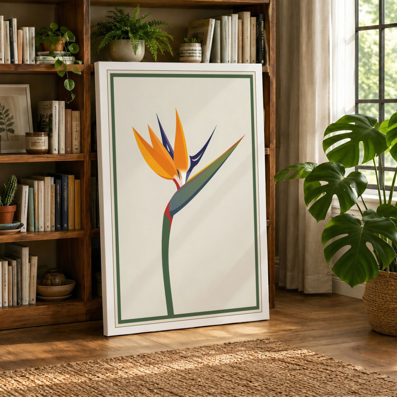 Bird of Paradise Botanical - Wrapped Canvas, 24x16 - 61.0 x 40.6 cm, Cream Border