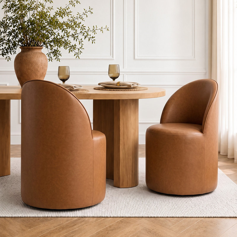 Chaise de salle à manger roulante rembourrée en similicuir entièrement assemblée, Brun