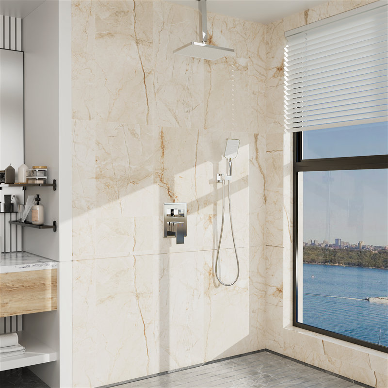 Systèmes de douche avec douche à effet pluie 14,2 po et douchette à main haute pression, Chrome