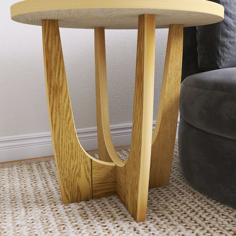 Table basse ronde en bois de chêne, H 24,25 po x l 25,13 po x P 25,13 po
