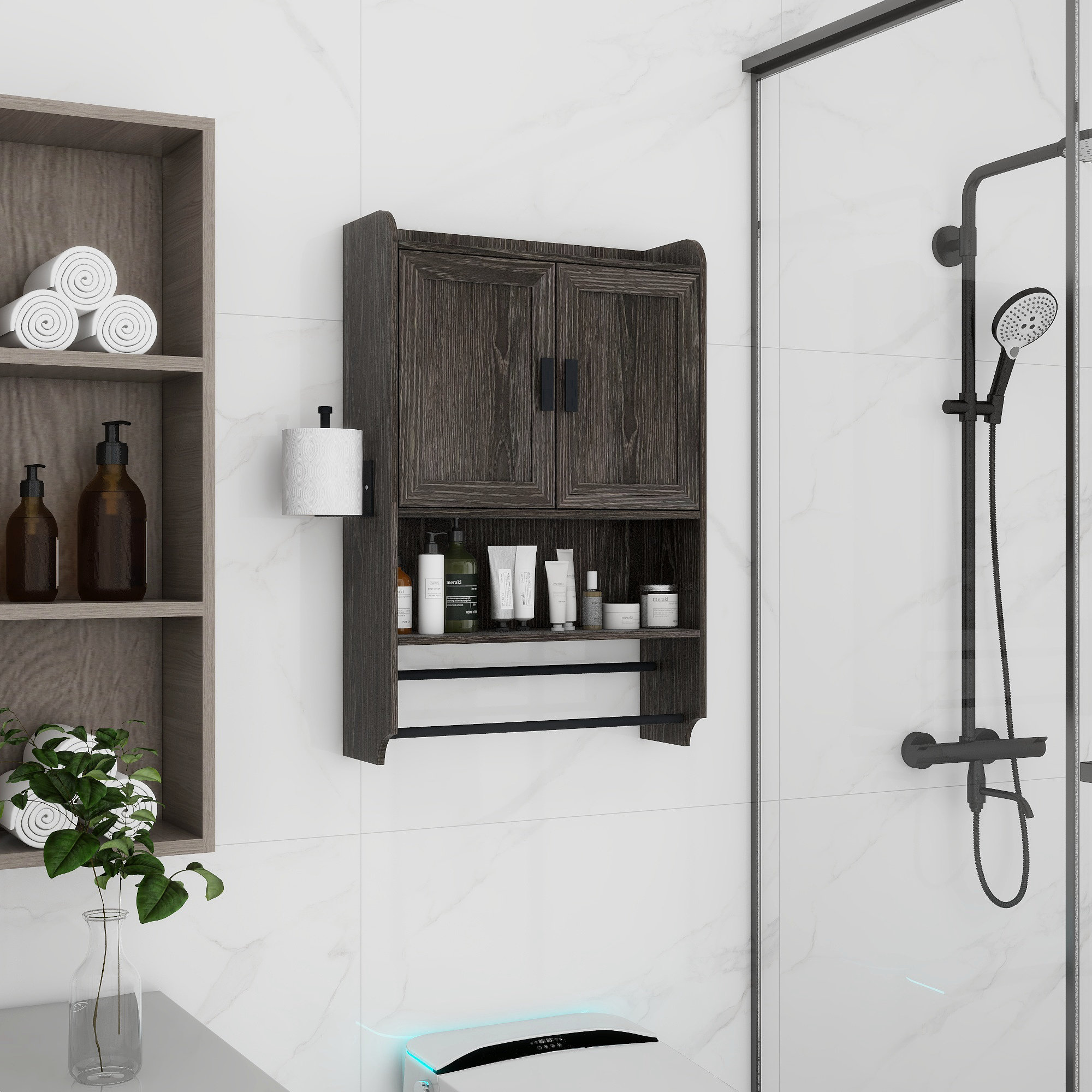 Millwood Pines Bathroom Wall With Doors,Adjustable Shelf, Towel
