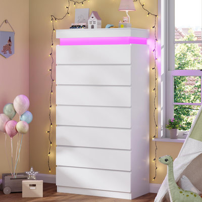 Commode 7 tiroirs avec éclairage à DEL, commode haute avec tiroirs pour le couloir