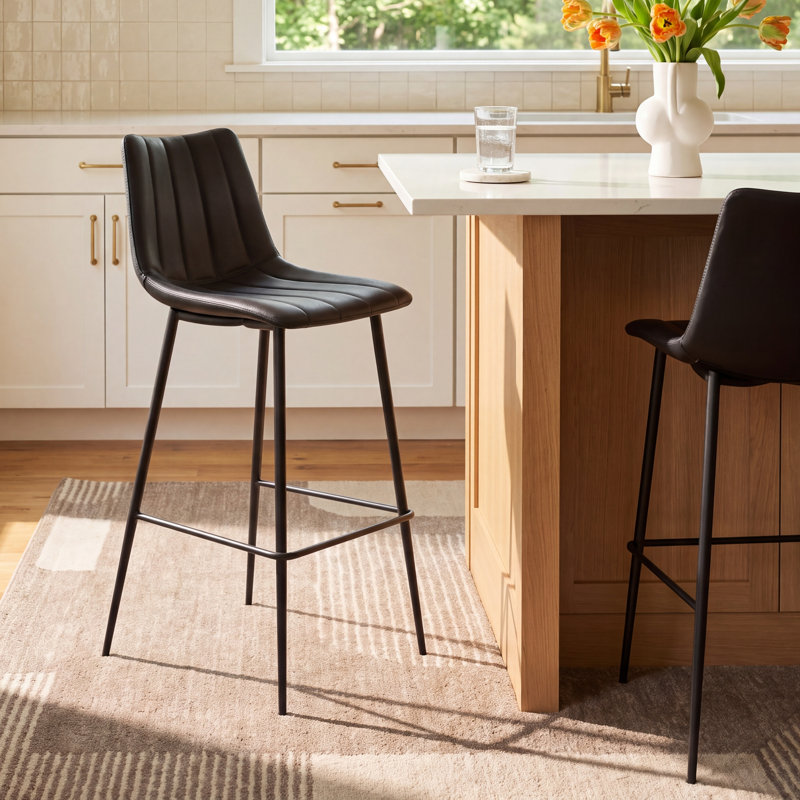 Finnigan Counter & Bar Stool, Black/Faux Leather, Bar Stool (30" Seat Height)