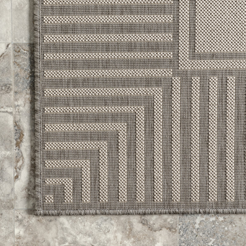 Alegre Bordered Indoor/Outdoor Rug, Rectangle 8' x 10', Light Gray