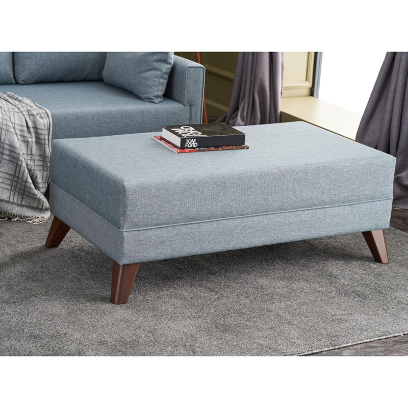 Modern Corner Sofa-Bed, Solid Blue, 80.7 x 33.5 x 55.1 inches | FIR Tree Frame, 100% Polyester Fabric, Easy Clean | Includes Pouffe (45.3 x 25.6 x 16.9 inches) | 28 DNS Foam for Comfort, Scandinavian Design