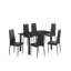 Ensemble de salle à manger 7 pièces avec table en verre et 6 chaises, cadre moderne en métal, noir
