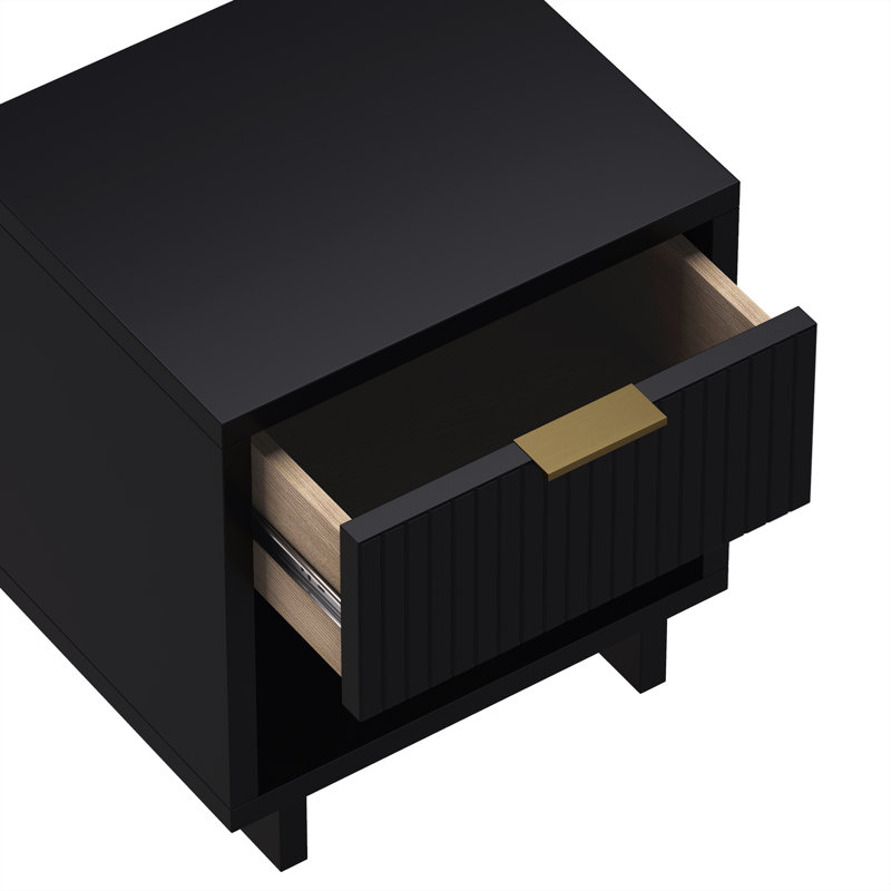 Elara 18" Contemporary 1-Drawer Solid Wood Nightstand in Black, Black