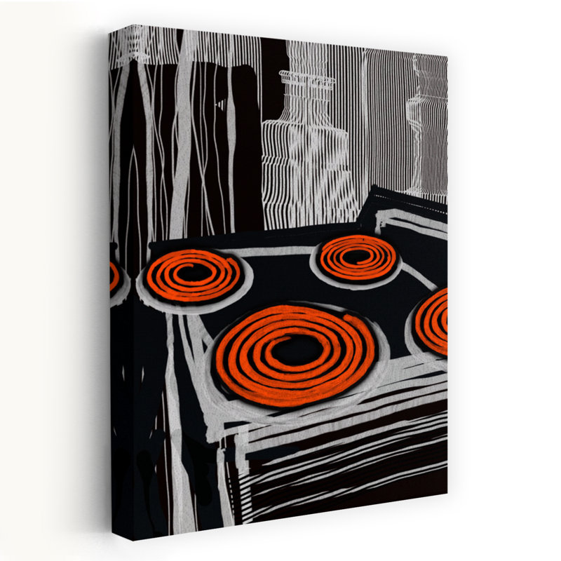 «Orange Stovetop Spirals», art mural abstrait contemporain audacieux, H 48 po x l 32 po