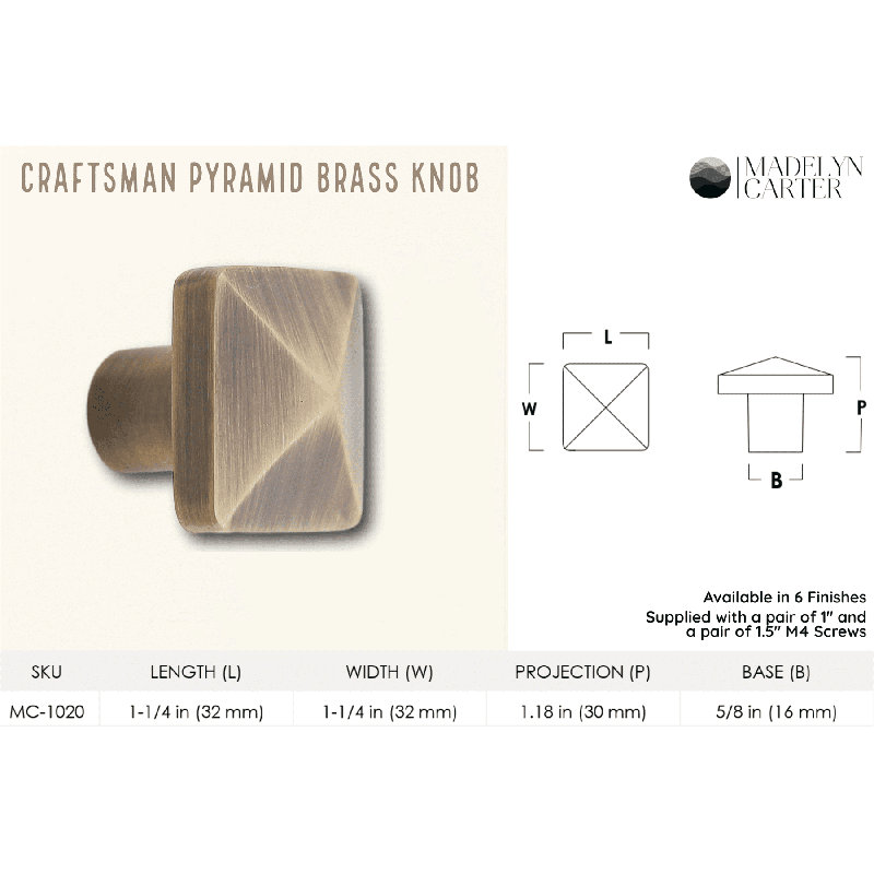 Poignée d'armoire en laiton massif 1,25 po Madelyn Carter Craftsman, Noir