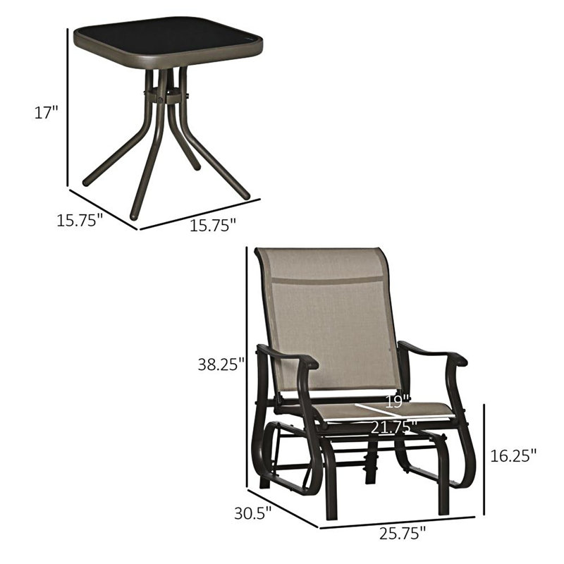 Outdoor Gliders Set Bistro Set, Black/Beige