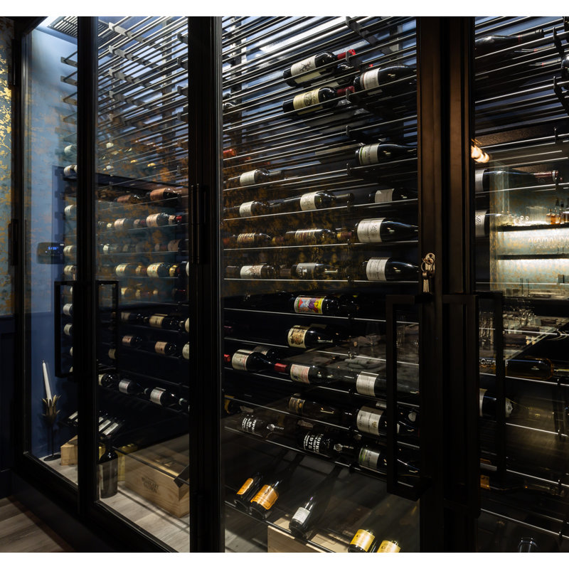 81 Bottle Wall Mounted Wine Bottle Rack, Matte Black/Golden Bronze
