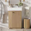 Meuble-lavabo de 21,6 po avec lavabo en céramique, armoire moderne autoportante à grain droit avec rangement ouvert et fermé pour les petites salles de bain