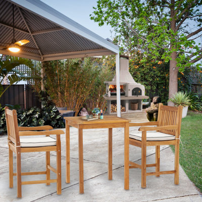 2 - Person Teak Wood Patio Dining Set with Square Table , Cushions Included