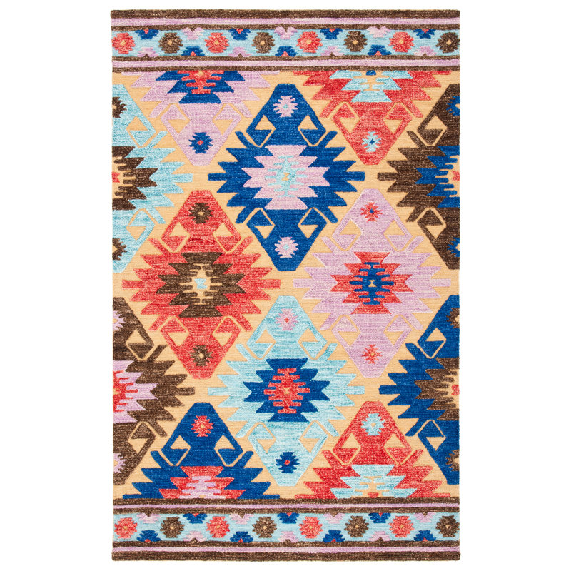 Blue Geometric Tufted Wool 8' x 10' Handmade Area Rug